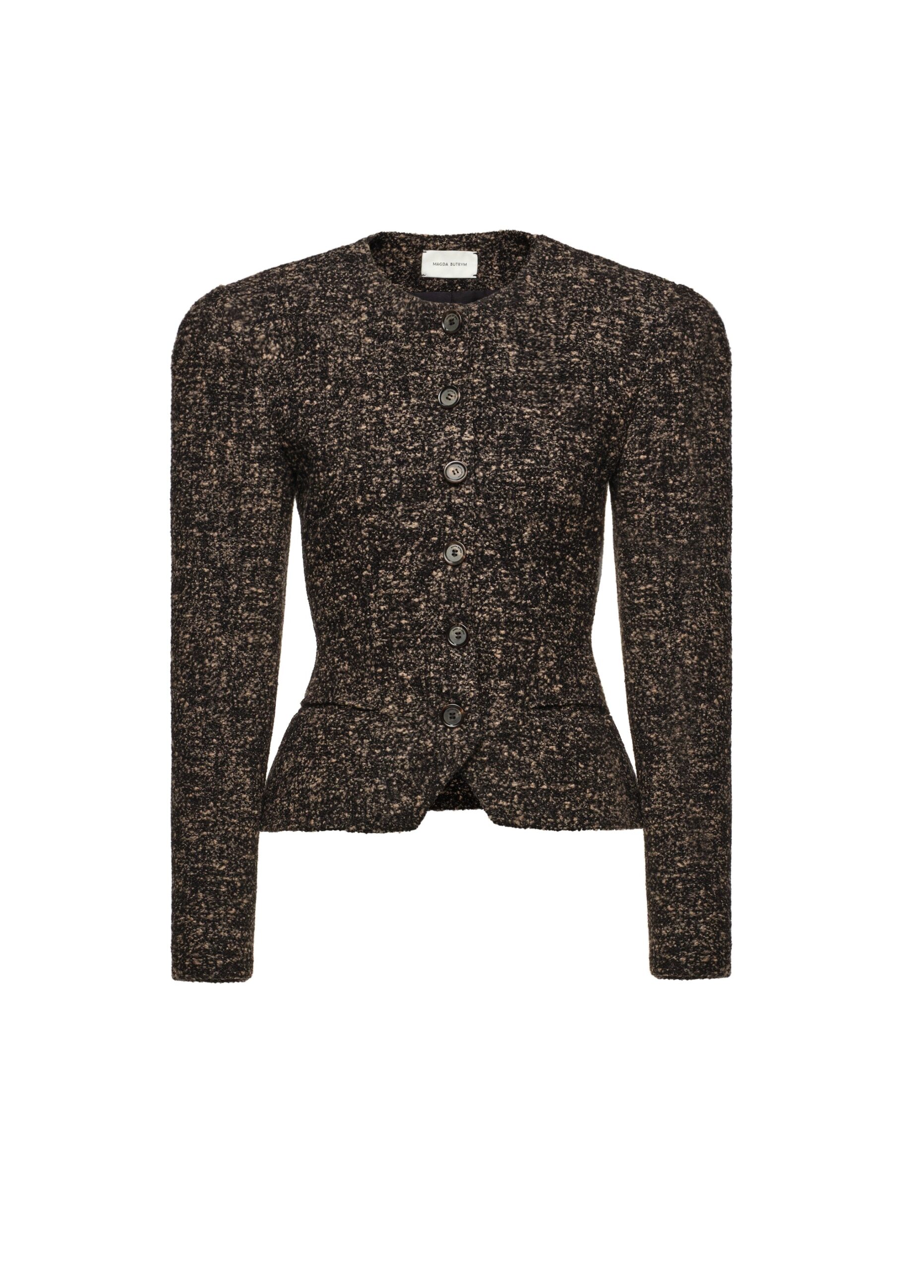 Magda Butrym Fitted bouclé peplum blazer in brown | Jackets at Luxury Shoes Magda Butrym Fitted bouclé peplum blazer in brown