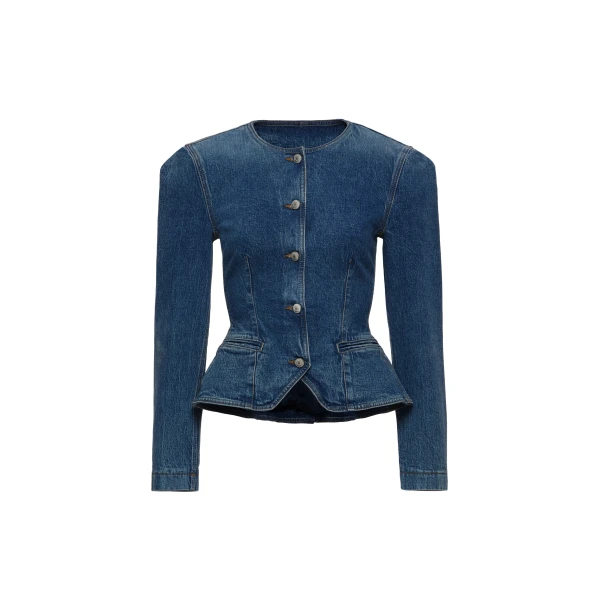 Fitted denim peplum jacket in blue