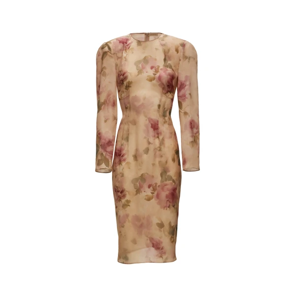 Magda Butrym Fitted dress with back tie detail in beige floral print