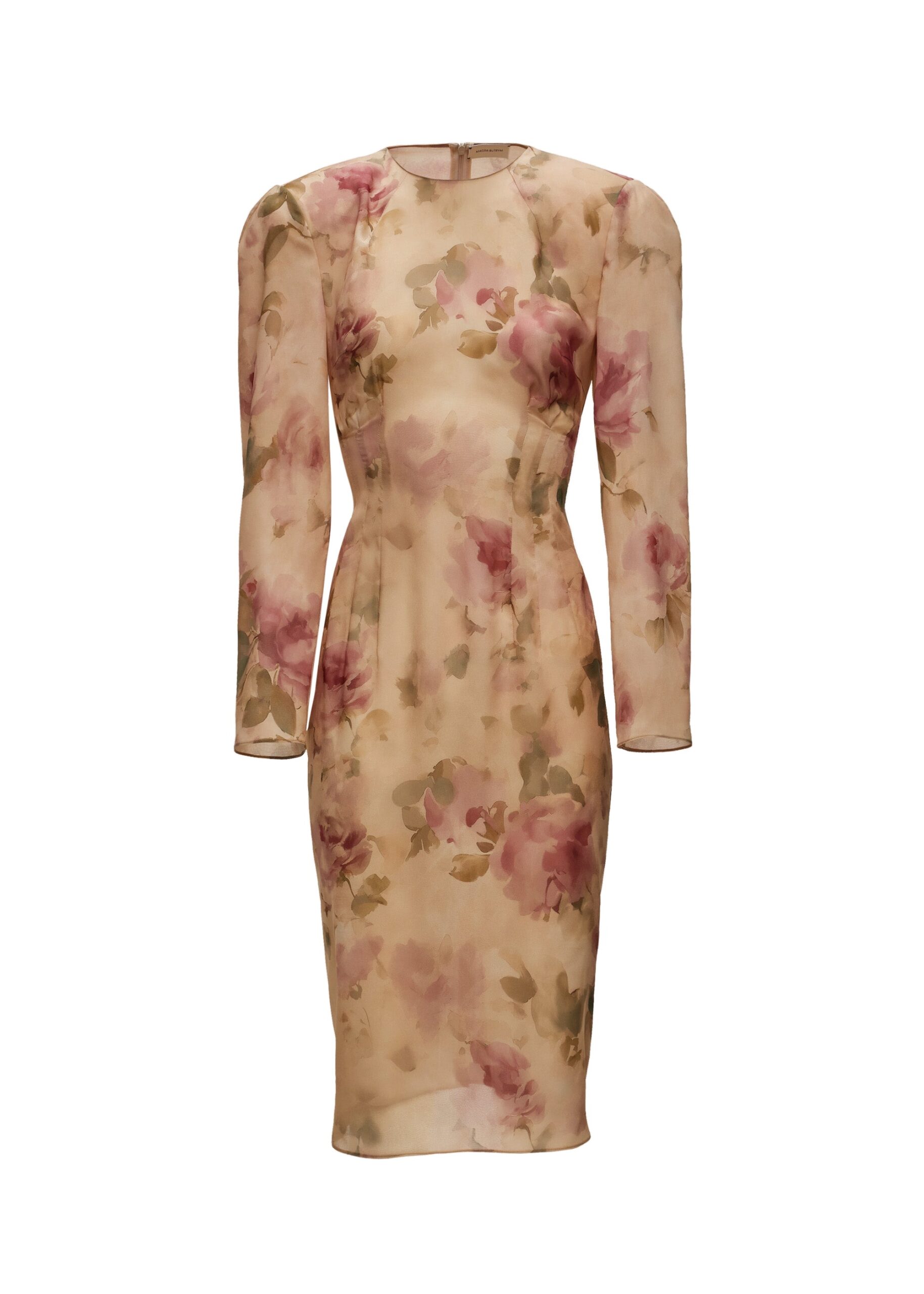 Magda Butrym Fitted dress with back tie detail in beige floral print | Luxury Shoes Magda Butrym Fitted dress with back tie detail in beige floral print