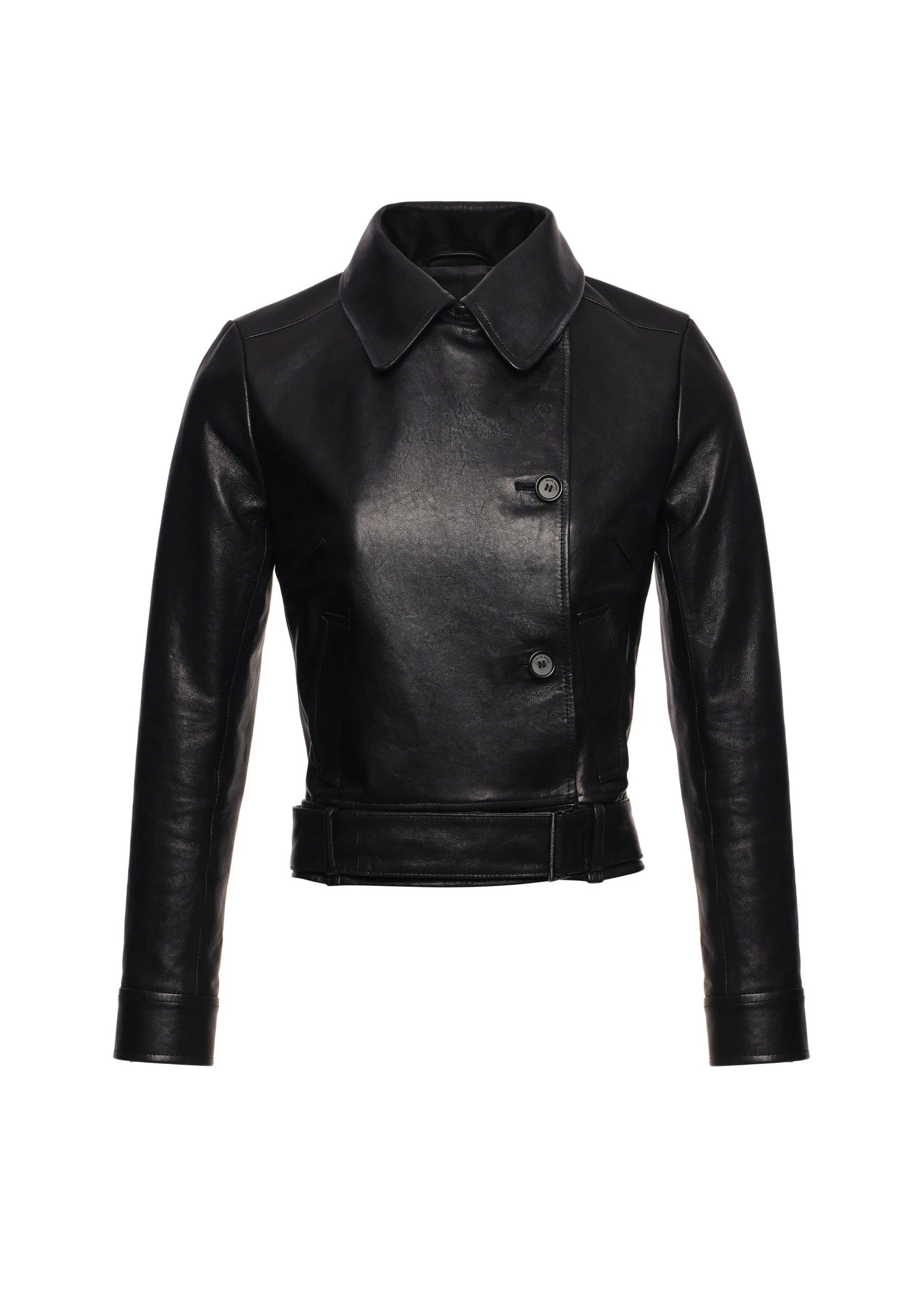 Magda Butrym Fitted leather jacket with waist belt in black | Luxury Shoes Magda Butrym Fitted leather jacket with waist belt in black