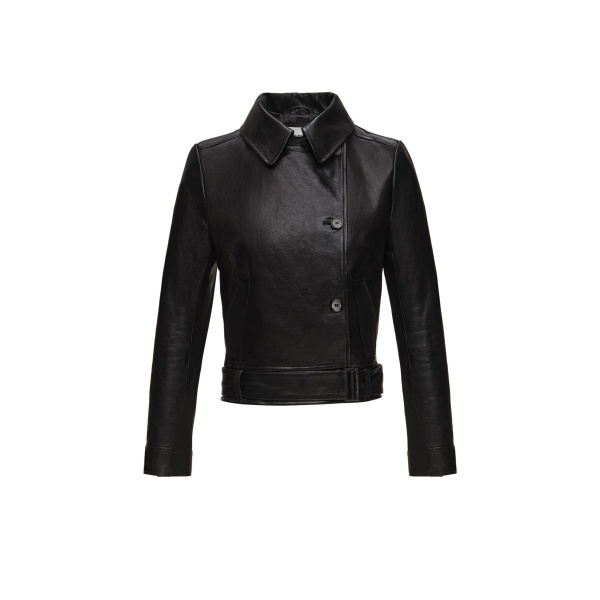 Magda Butrym Fitted leather jacket with waist belt in black