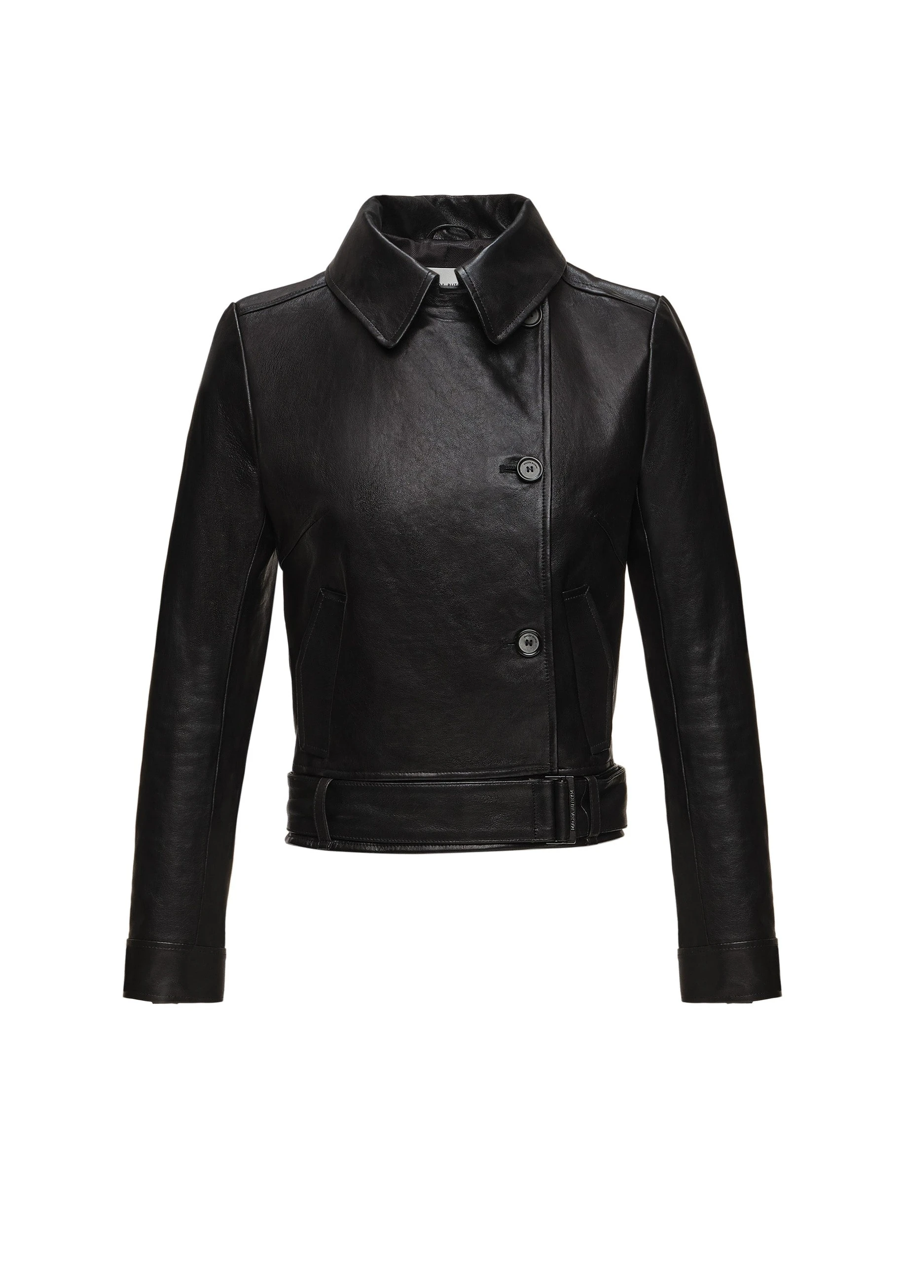 Magda Butrym Fitted leather jacket with waist belt in black | Luxury Shoes Magda Butrym Fitted leather jacket with waist belt in black