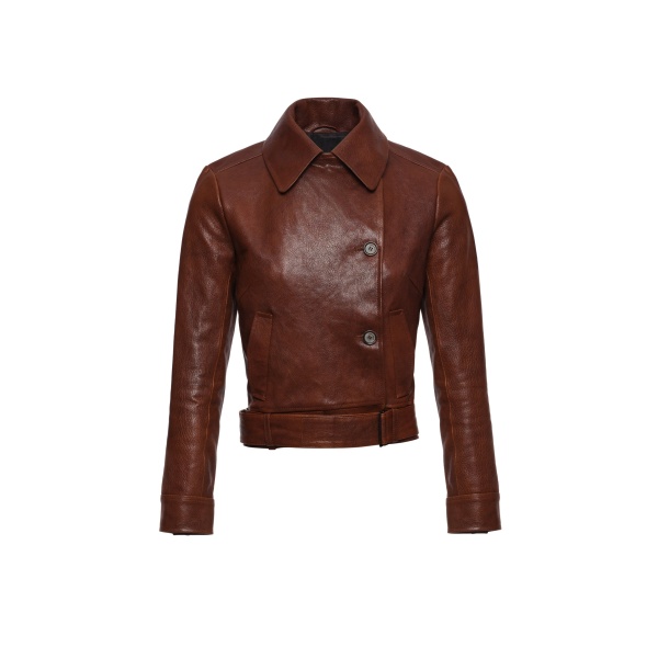 Magda Butrym Fitted leather jacket with waist belt in brown