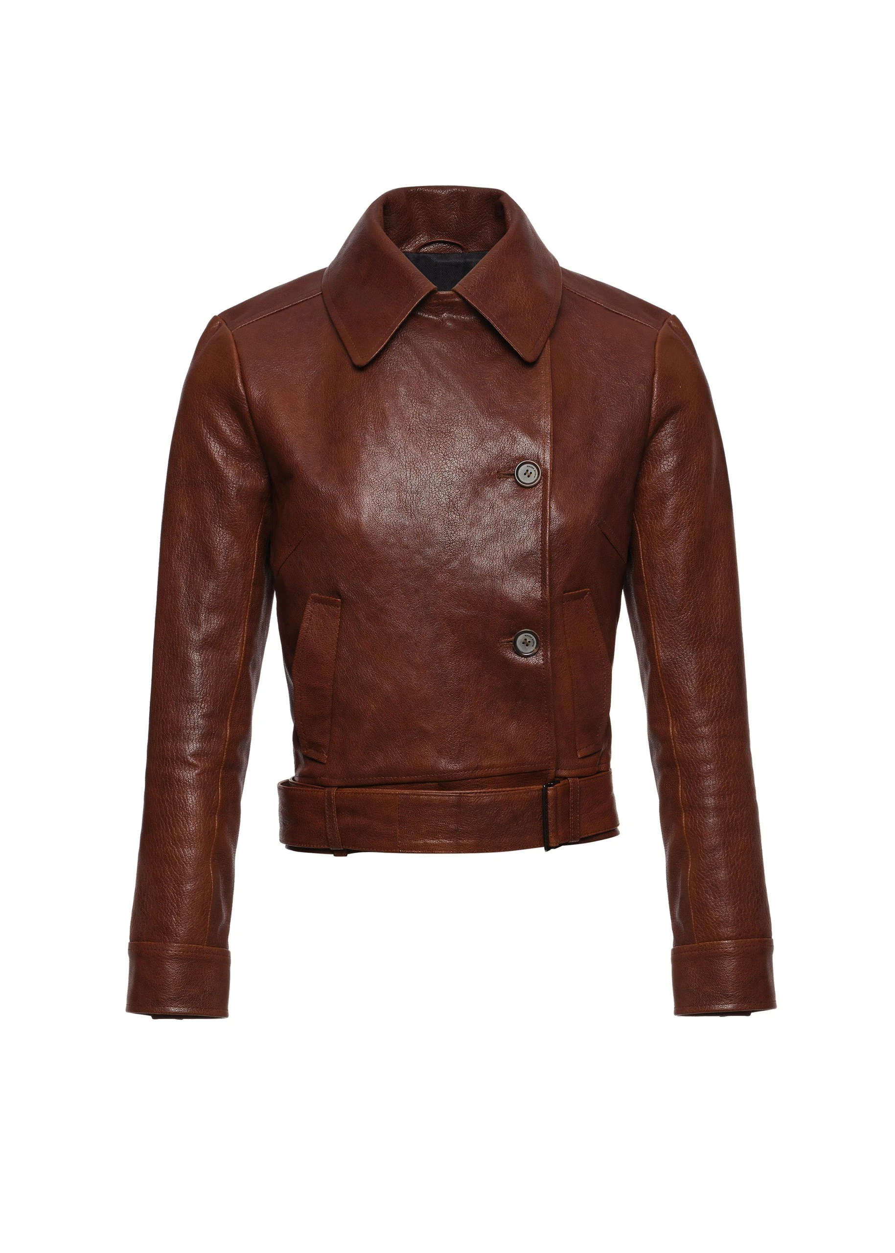 Magda Butrym Fitted leather jacket with waist belt in brown | Luxury Shoes Magda Butrym Fitted leather jacket with waist belt in brown
