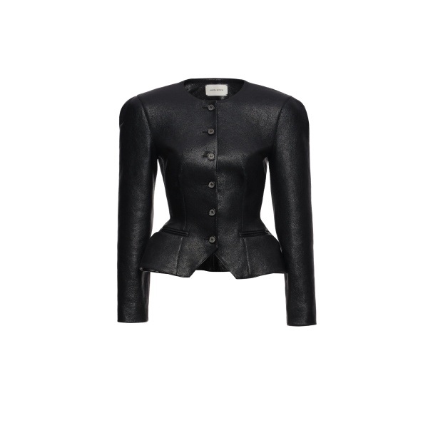 Magda Butrym Fitted leather peplum jacket in black