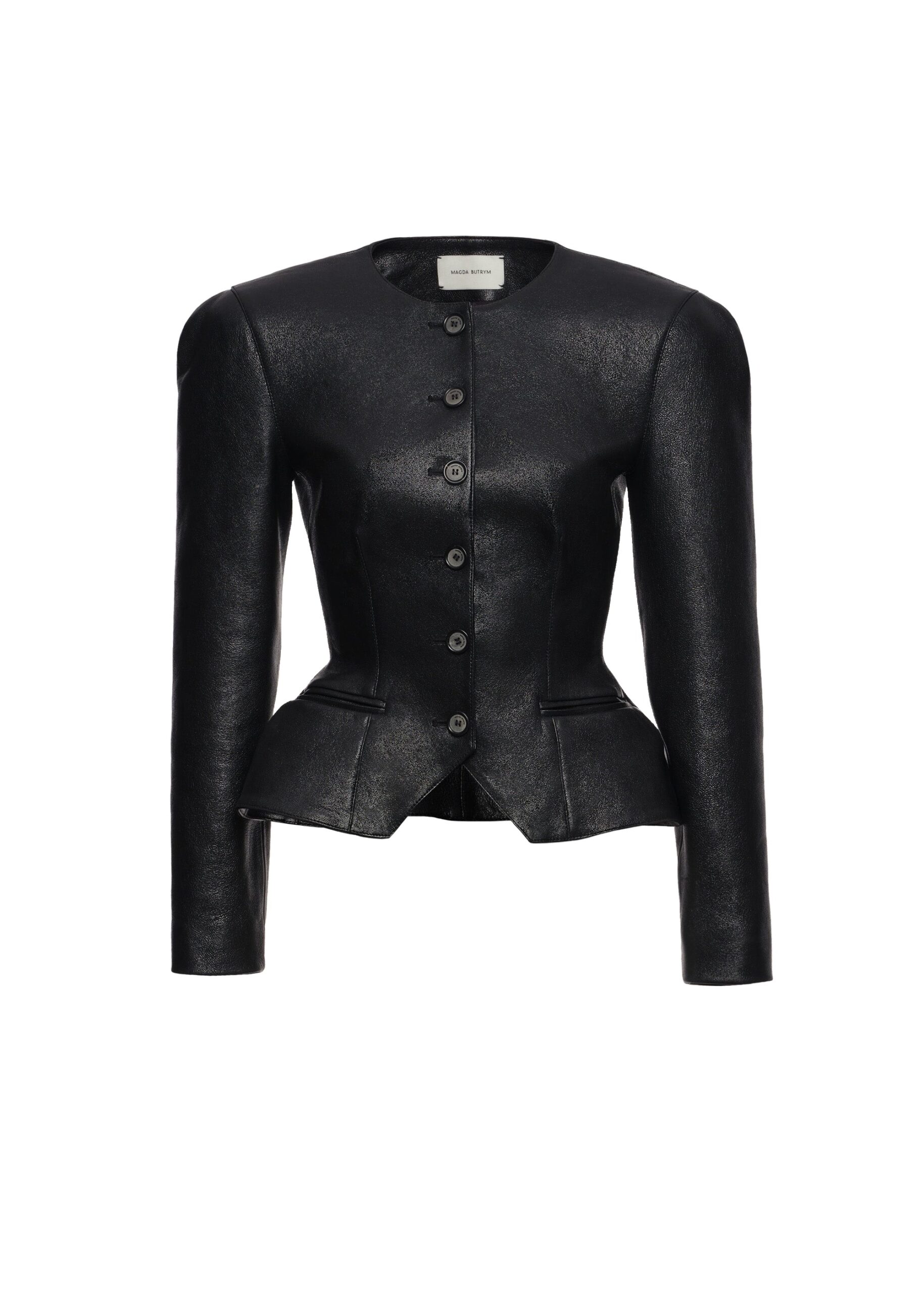 Magda Butrym Fitted leather peplum jacket in black | Luxury Shoes Magda Butrym Fitted leather peplum jacket in black