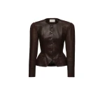 Magda Butrym Fitted leather peplum jacket in brown