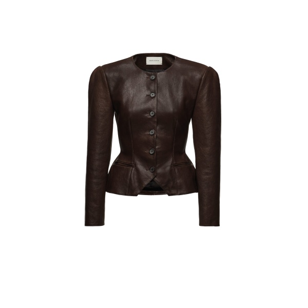 Magda Butrym Fitted leather peplum jacket in brown