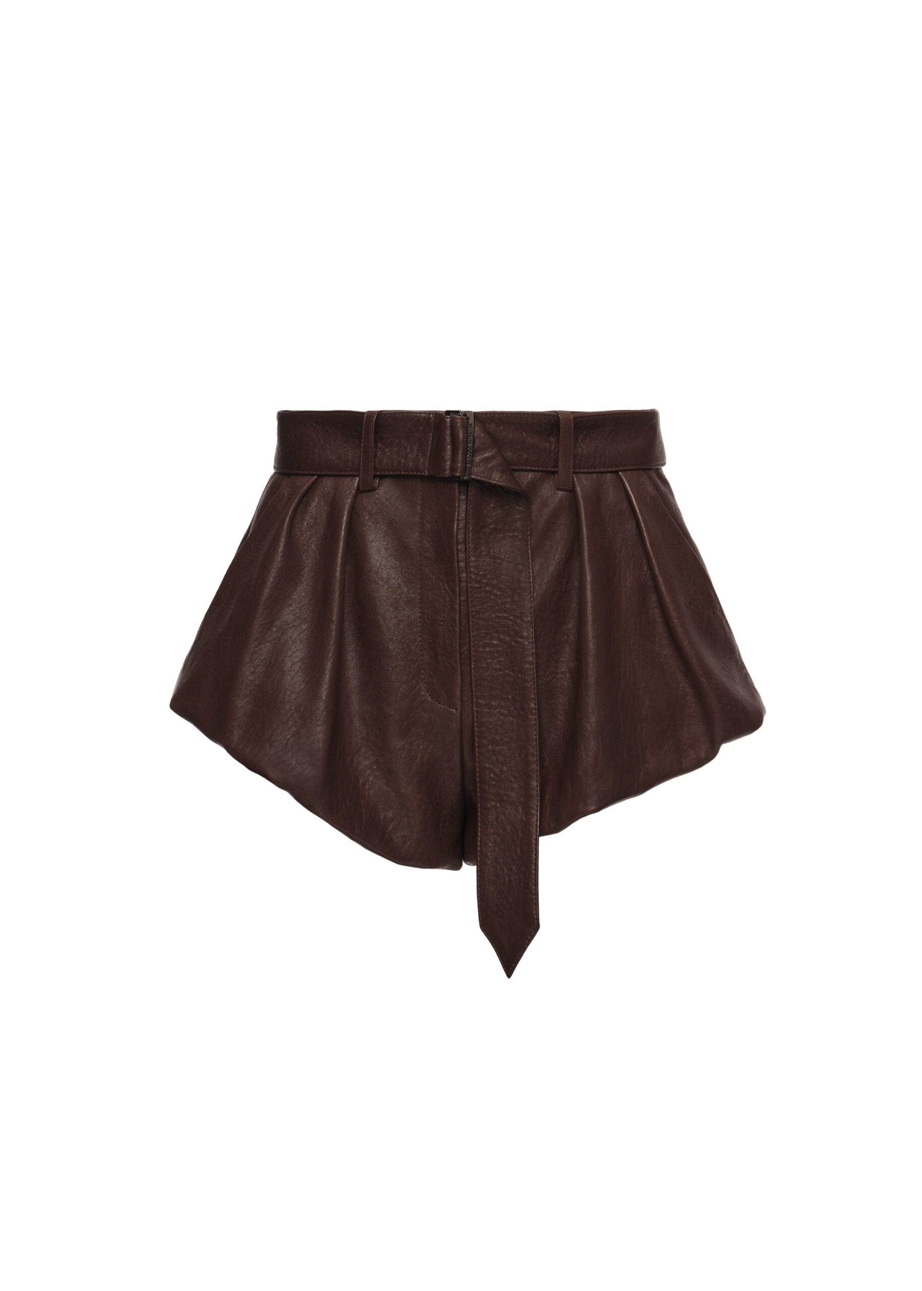 Magda Butrym Flared leather shorts in brown | Shorts at Luxury Shoes Magda Butrym Flared leather shorts in brown