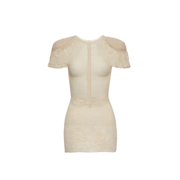 Flared sleeves crochet mini dress in cream