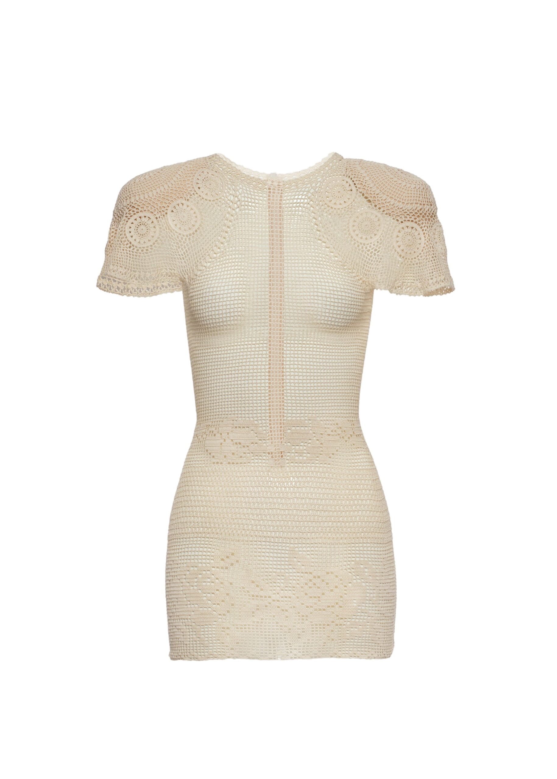 Magda Butrym Flared sleeves crochet mini dress in cream | Luxury Shoes Magda Butrym Flared sleeves crochet mini dress in cream