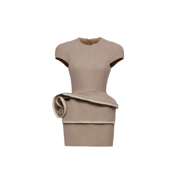 Floral peplum mini dress in beige