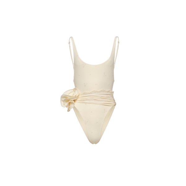 Magda Butrym Flower scoop neck swimsuit in cream with embroidered roses