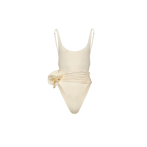 Magda Butrym Flower scoop neck swimsuit in cream with embroidered roses