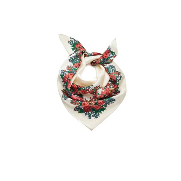 Folk floral print scarf in cream