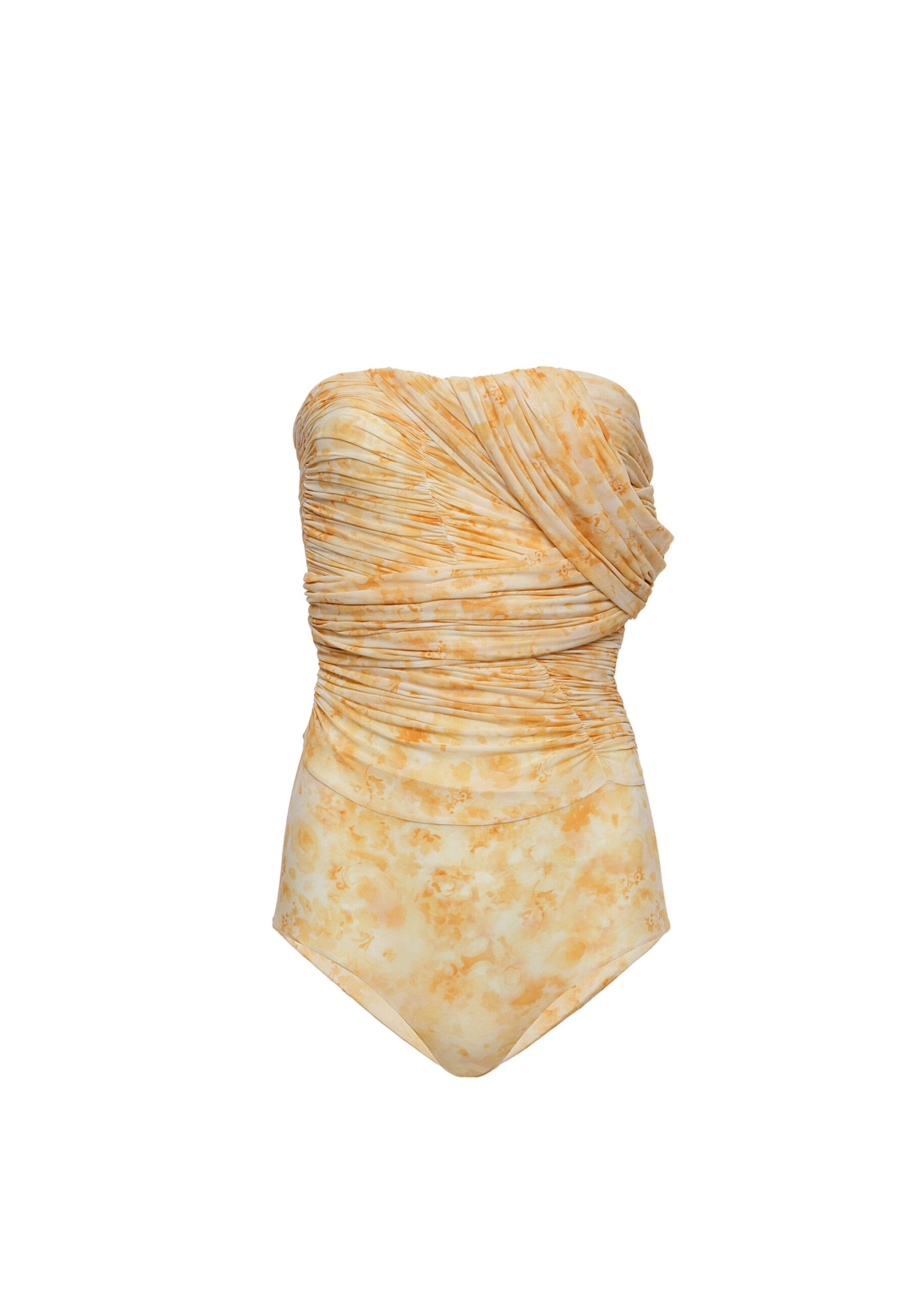 Magda Butrym Gathered bodysuit with draped overlays in yellow print | Luxury Shoes Magda Butrym Gathered bodysuit with draped overlays in yellow print