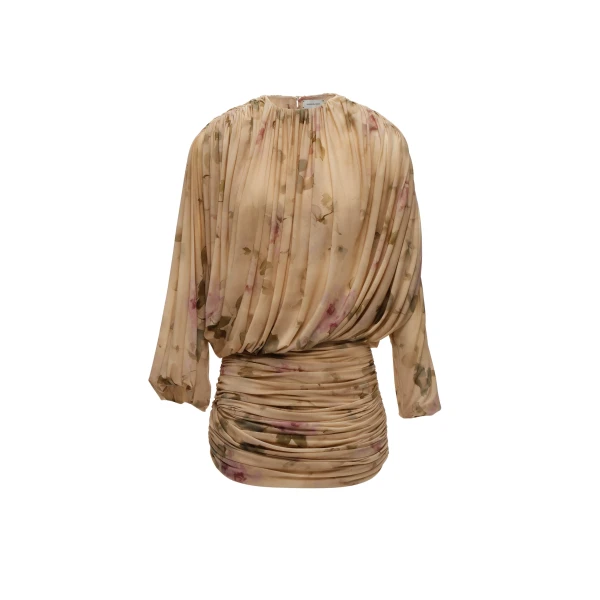 Magda Butrym Gathered cupro mini dress in beige floral print