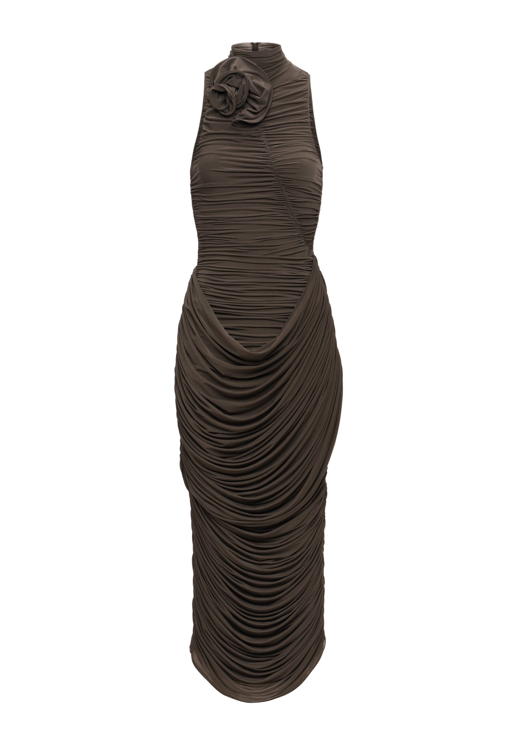 Magda Butrym High-neck draped midi dress in brown | Luxury Shoes Magda Butrym High-neck draped midi dress in brown
