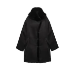 Magda Butrym Insulated silk coat with faux fur collar in black