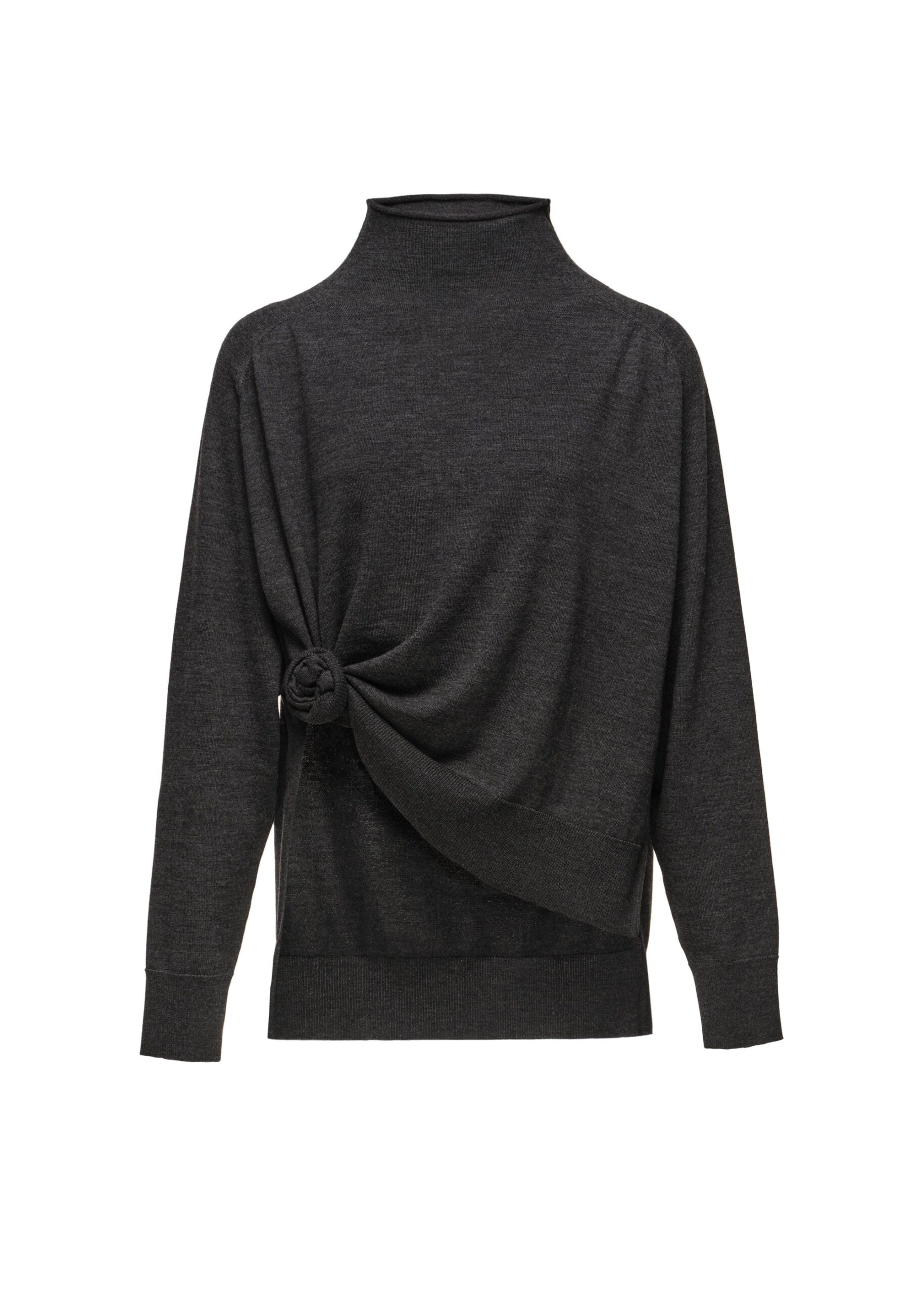Magda Butrym Knotted wool turtleneck in grey | Sweater at Luxury Shoes Magda Butrym Knotted wool turtleneck in grey