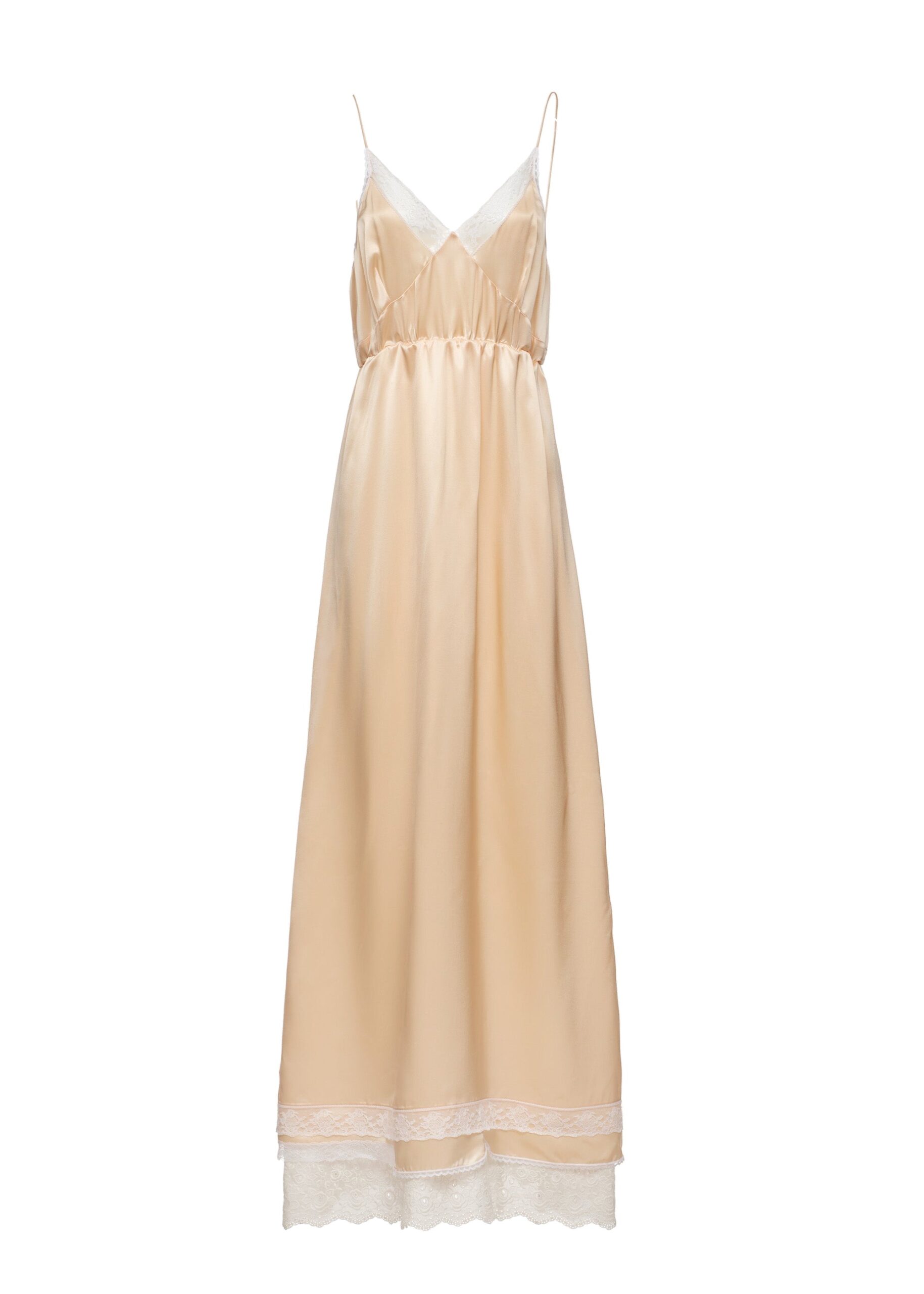Magda Butrym Lace-trim silk slip maxi dress in peach | Luxury Shoes Magda Butrym Lace-trim silk slip maxi dress in peach