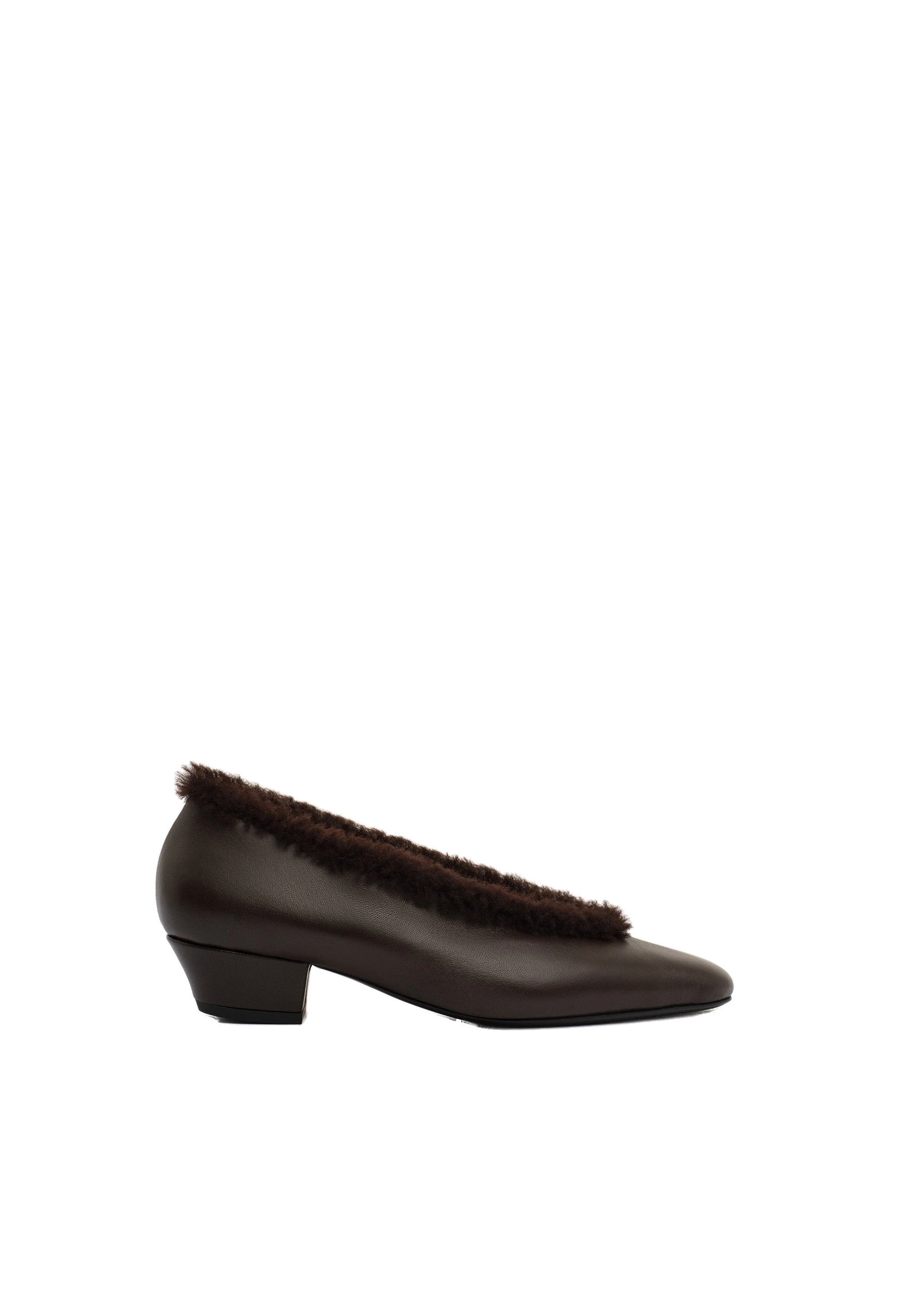 Magda Butrym Leather ballerina heels with shearling trim in brown | Luxury Shoes Magda Butrym Leather ballerina heels with shearling trim in brown