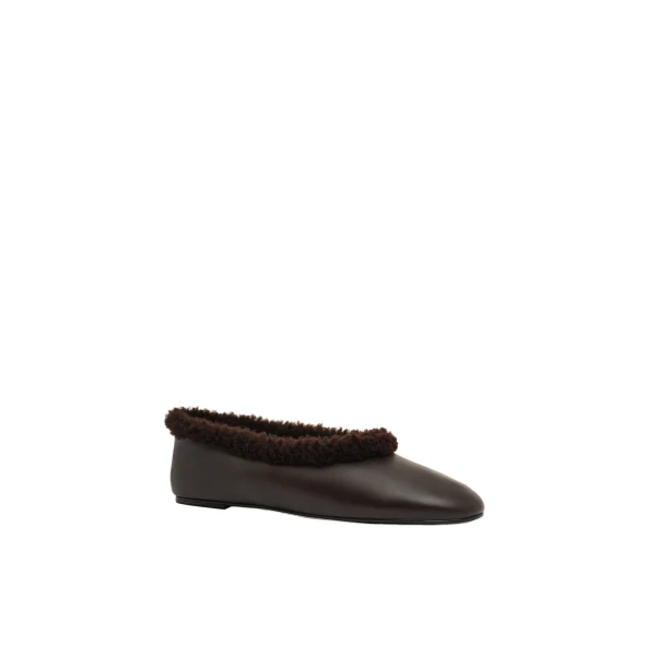 Leather ballet flats with shearling trim in brown - Image 2