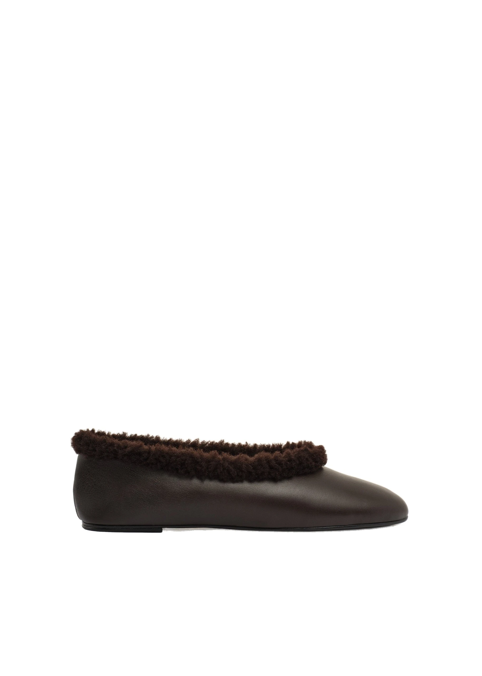 Magda Butrym Leather ballet flats with shearling trim in brown | Luxury Shoes Magda Butrym Leather ballet flats with shearling trim in brown