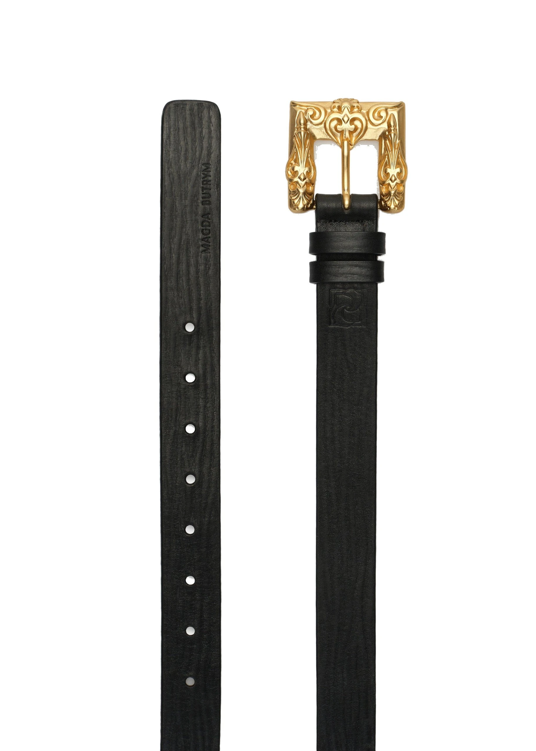 Magda Butrym Leather belt with ornamental gold buckle in black | Luxury Shoes Magda Butrym Leather belt with ornamental gold buckle in black