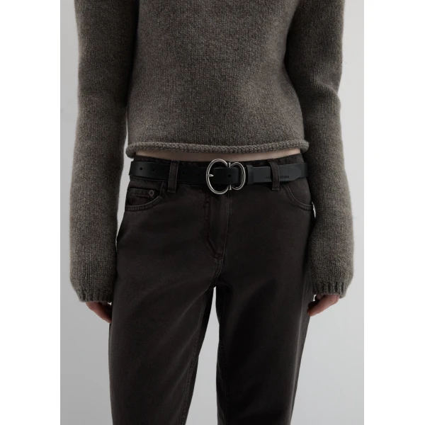 Leather belt with ring buckle in black - Image 3