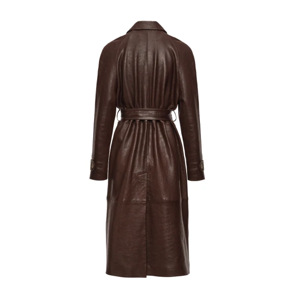 Leather belted coat in brown - Image 2
