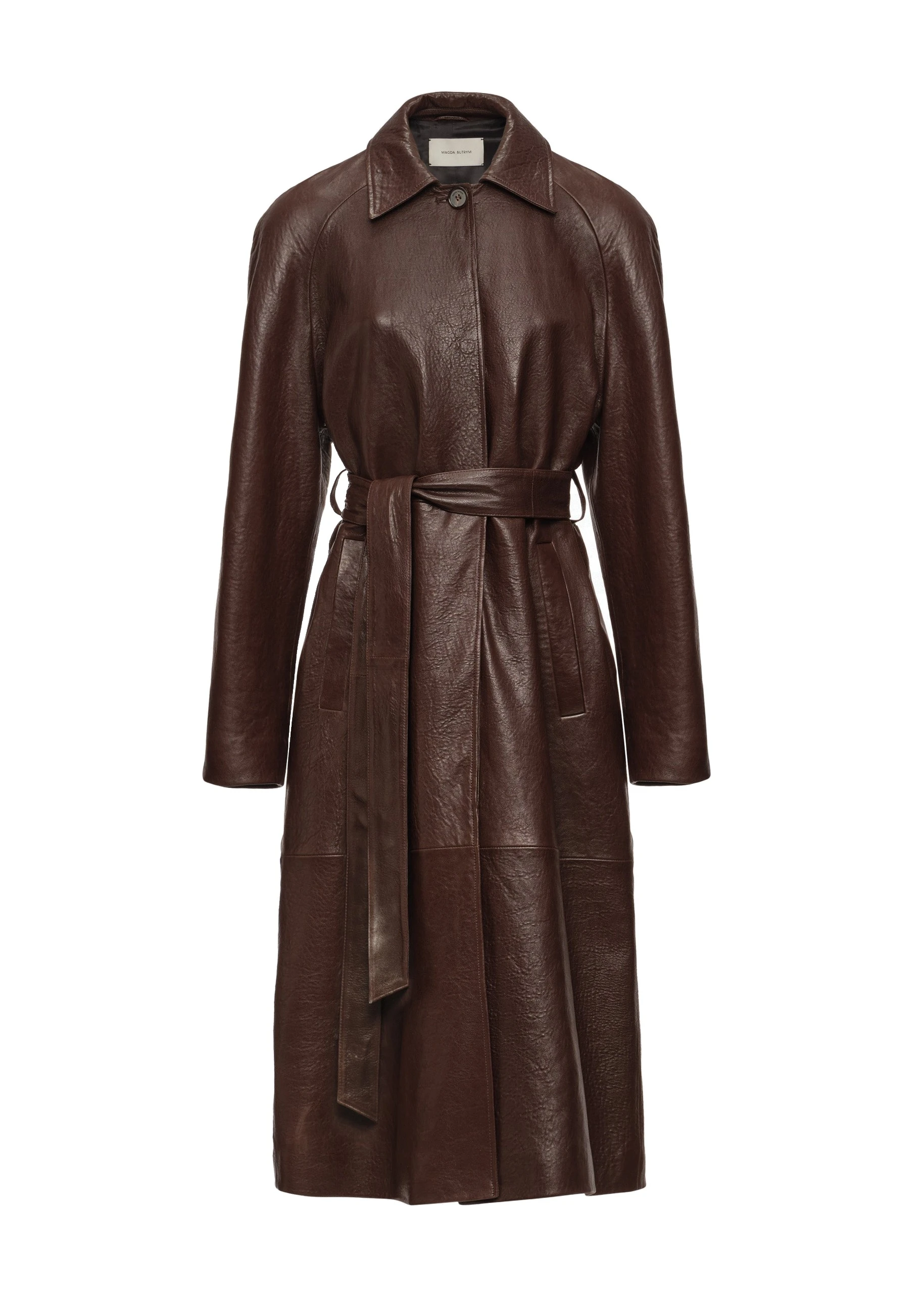 Magda Butrym Leather belted coat in brown | Leather Coats at Luxury Shoes Magda Butrym Leather belted coat in brown