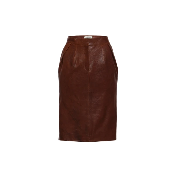 Leather pencil skirt in brown