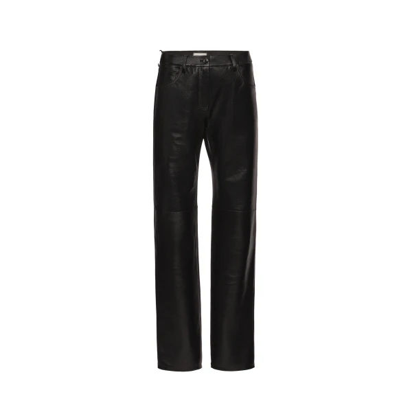 Leather straight-leg pants in black
