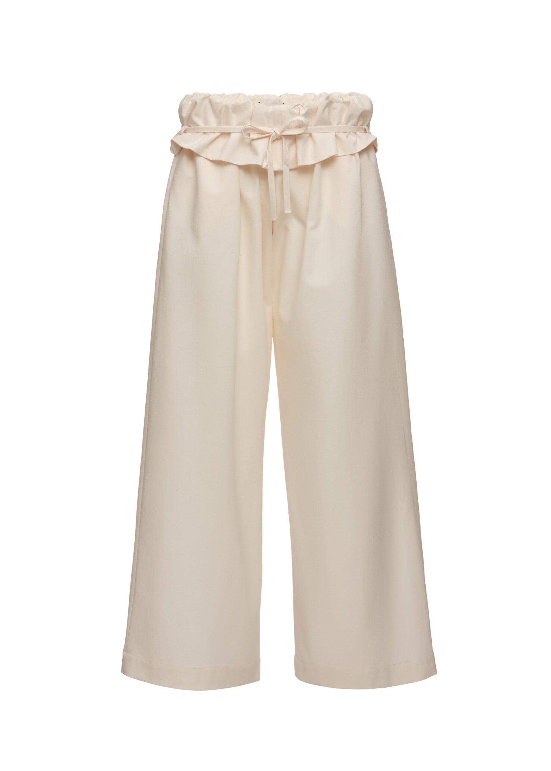 Magda Butrym Low-rise ruffled waist trousers in cream | Luxury Shoes Magda Butrym Low-rise ruffled waist trousers in cream