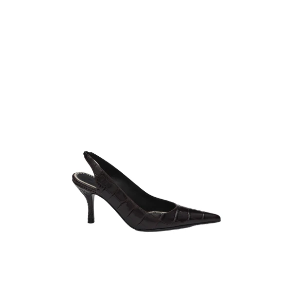 Low slingback pumps in croco-embossed leather