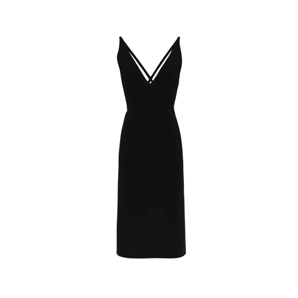 Midi dress with deep V neckline in black
