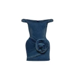 Magda Butrym Off-shoulder denim mini dress with sculpted flower in blue