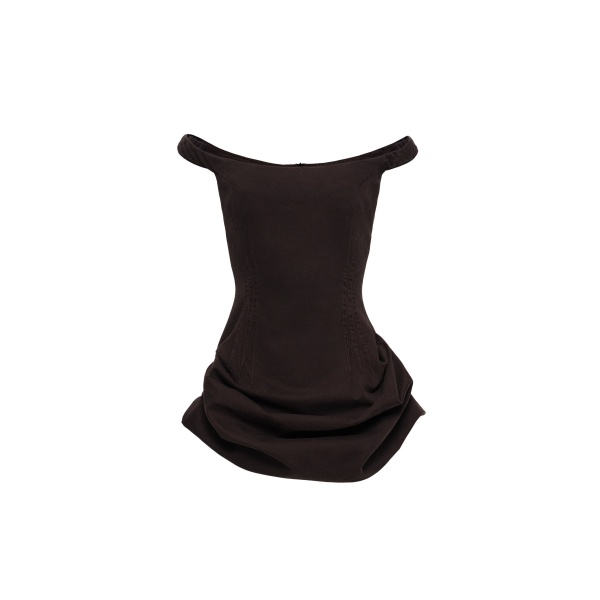 Magda Butrym Off-shoulder fitted denim mini dress in brown