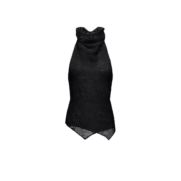 Open-back crochet halterneck top in black