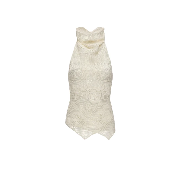 Open-back crochet halterneck top in cream