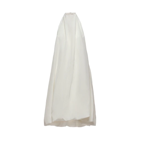 Open-back halterneck balloon dress in white