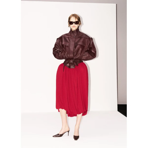 Oversized belted leather jacket in burgundy - Image 4