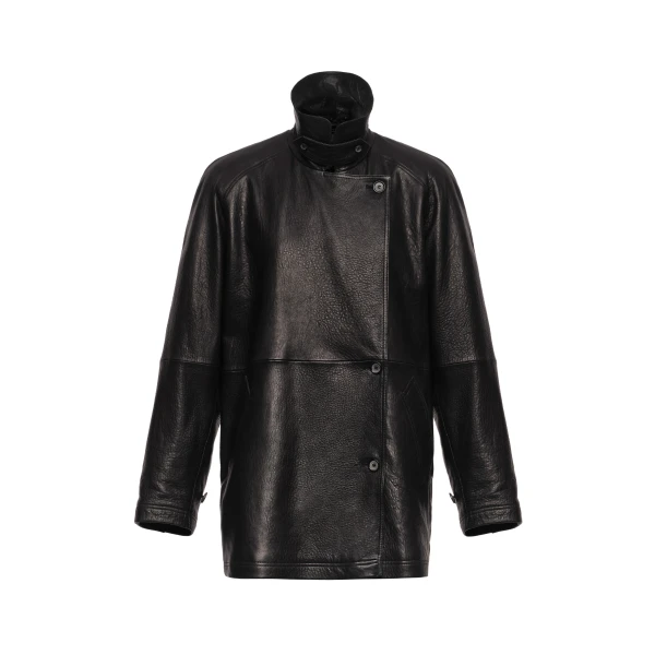 Oversized grained leather jacket in black