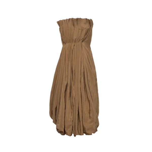 Pleated corset bubble midi dress in beige