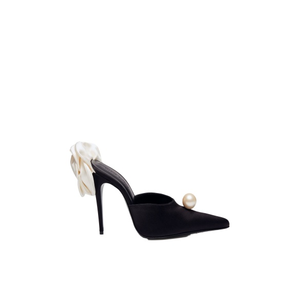 Magda Butrym Pointed flower mules in black satin