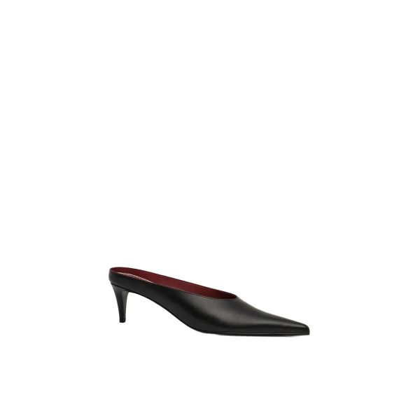 Pointed-toe kitten heel mules in black leather - Image 2