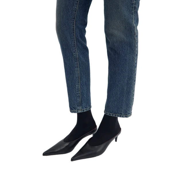 Pointed-toe kitten heel mules in black leather - Image 4