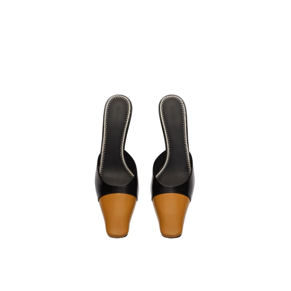 Pointed-toe mules in black and gold leather - Image 3
